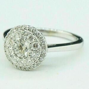 14k White Gold Estate Sale 0.85 Tcw Diamond Halo Engagement Ring - Size 5